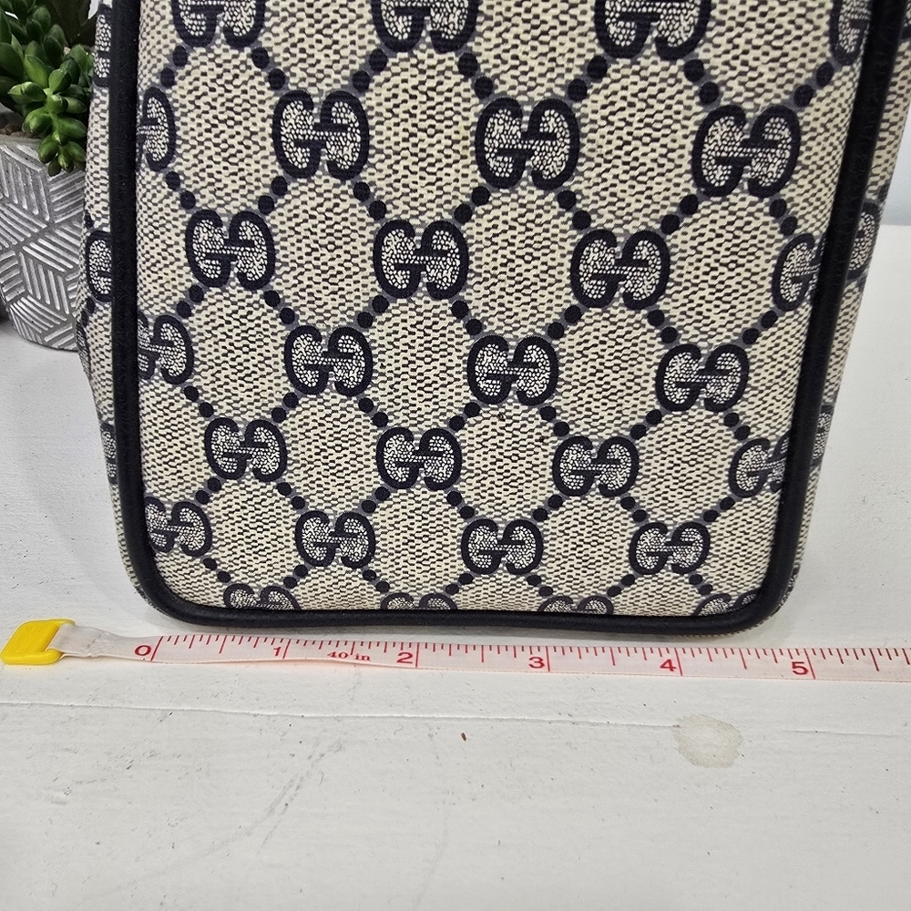 GUCCI - Vintage GG Sherry Line Boston Bag in Rare Navy Blue, PVC & Leather​​ - Picture 16 of 16